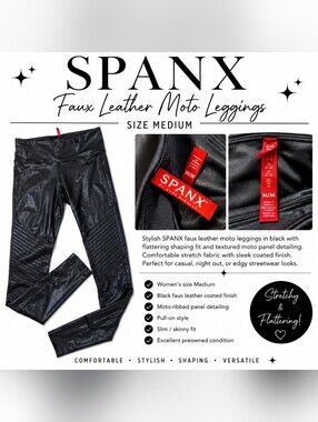 Spanx Faux Leather Moto Leggings Black Moto Skinny Pants Size Medium